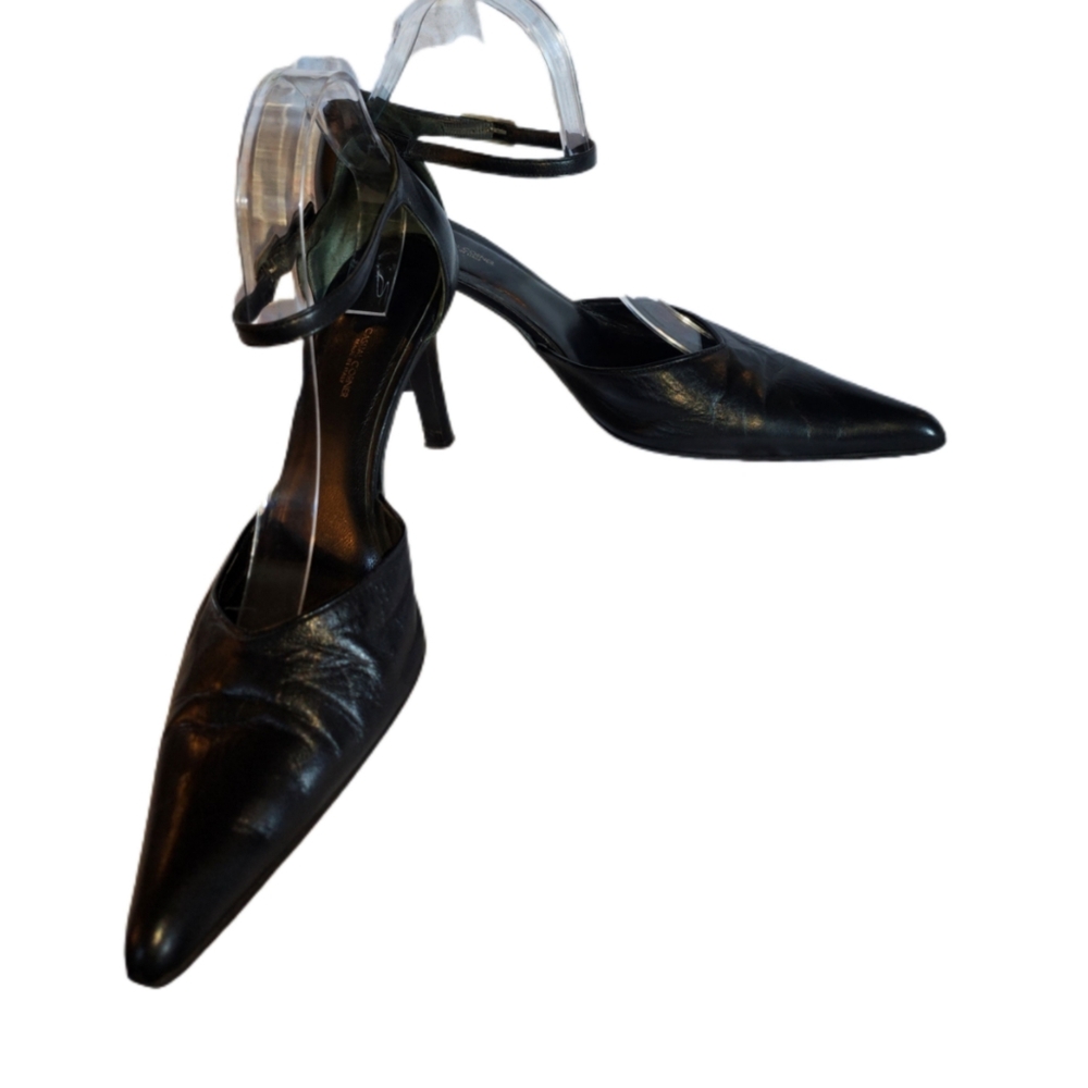 CASUAL CORNER BLACK LEATHER ANKLE STRAP HEELS MADE IN ITALY - Picture 3 of 11